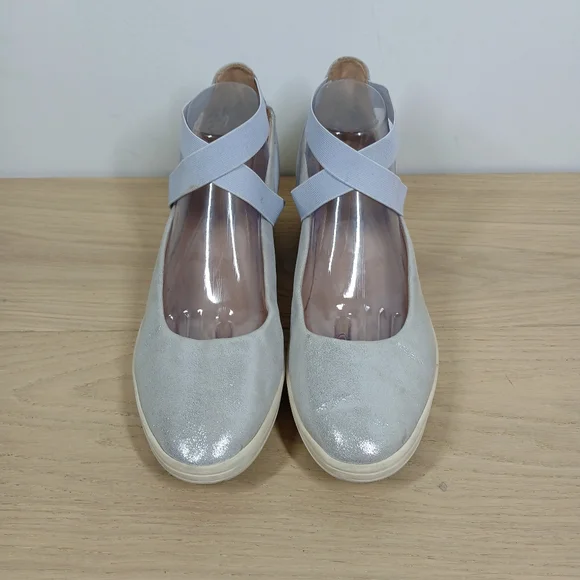 Vionic Ellery Silver Metallic Leather Ankle Strap Comfort Wedge Flats 1352 - Picture 7 of 12